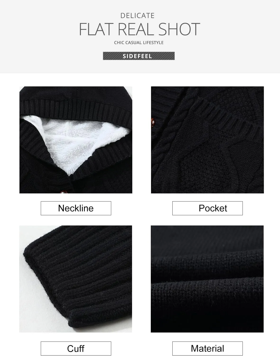 Sidefeel Women's Cardigan Sweaters Hooded Fleece Lined Button Down Front Jackets Winter Coat with Pockets
