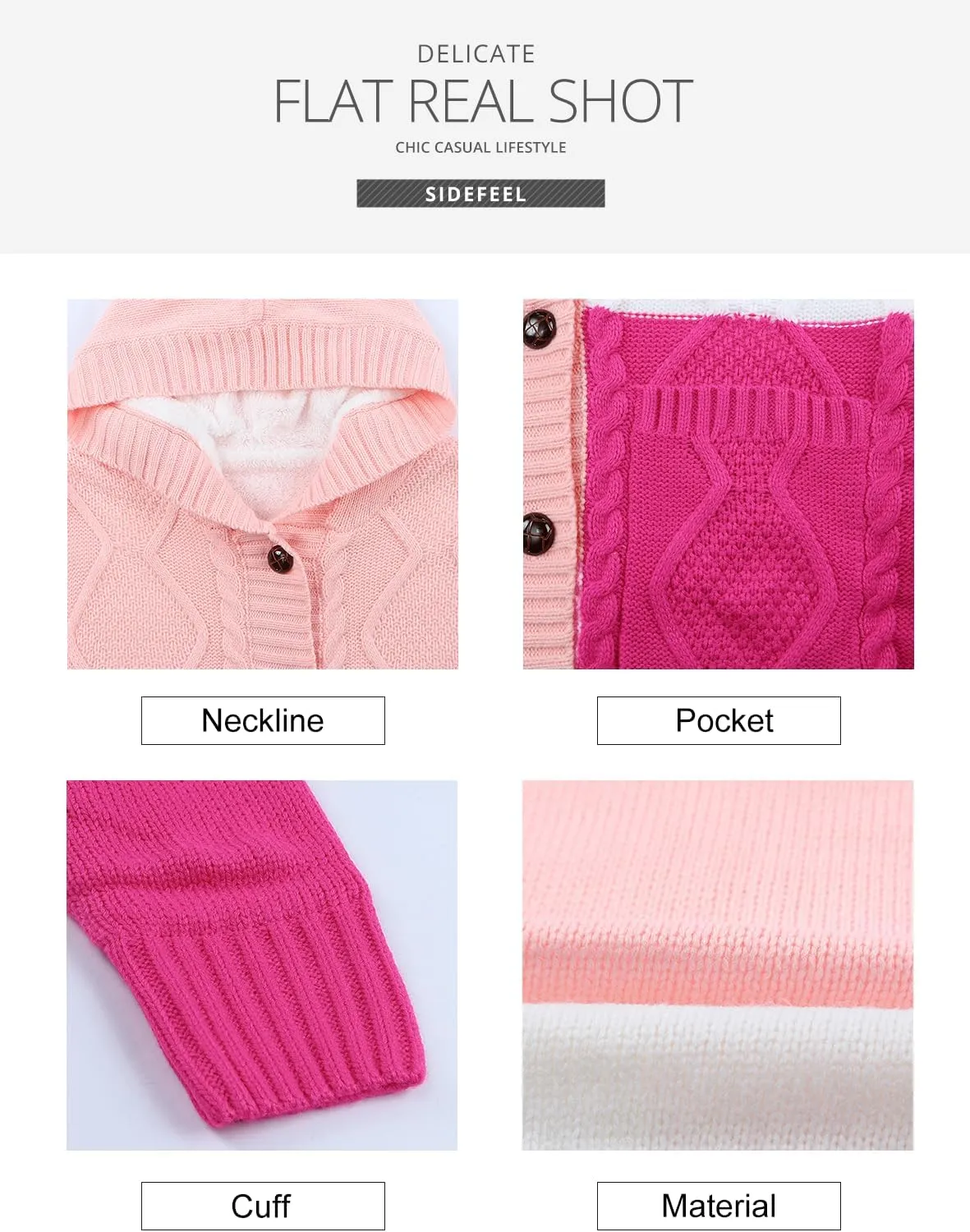 Sidefeel Women's Cardigan Sweaters Hooded Fleece Lined Button Down Front Jackets Winter Coat with Pockets