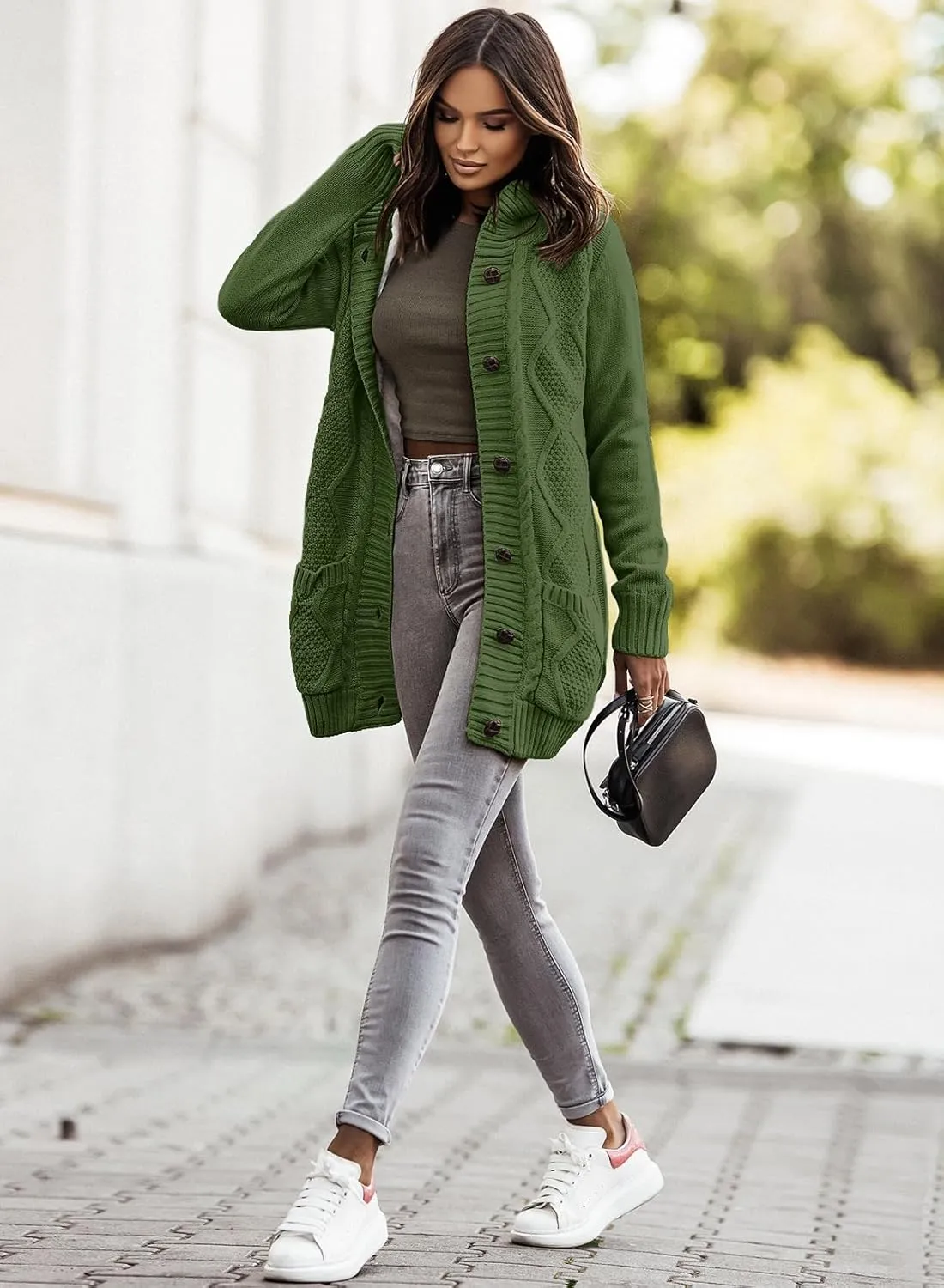 Sidefeel Women's Cardigan Sweaters Hooded Fleece Lined Button Down Front Jackets Winter Coat with Pockets
