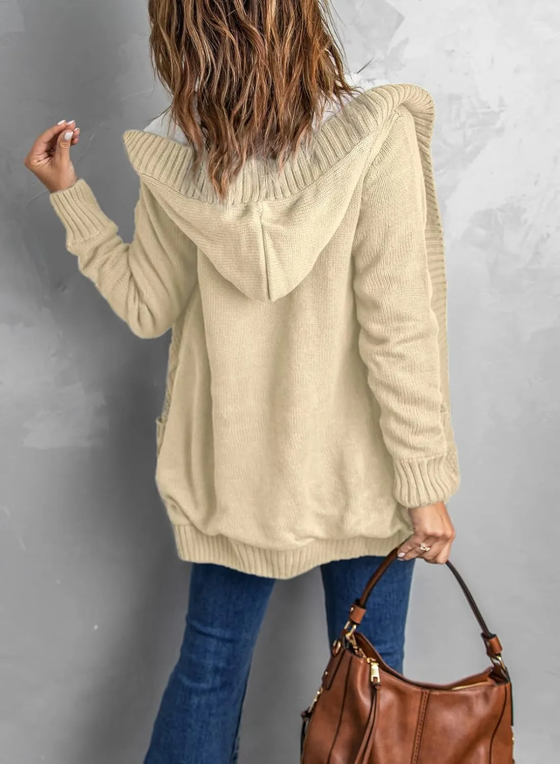 Sidefeel Women's Cardigan Sweaters Hooded Fleece Lined Button Down Front Jackets Winter Coat with Pockets