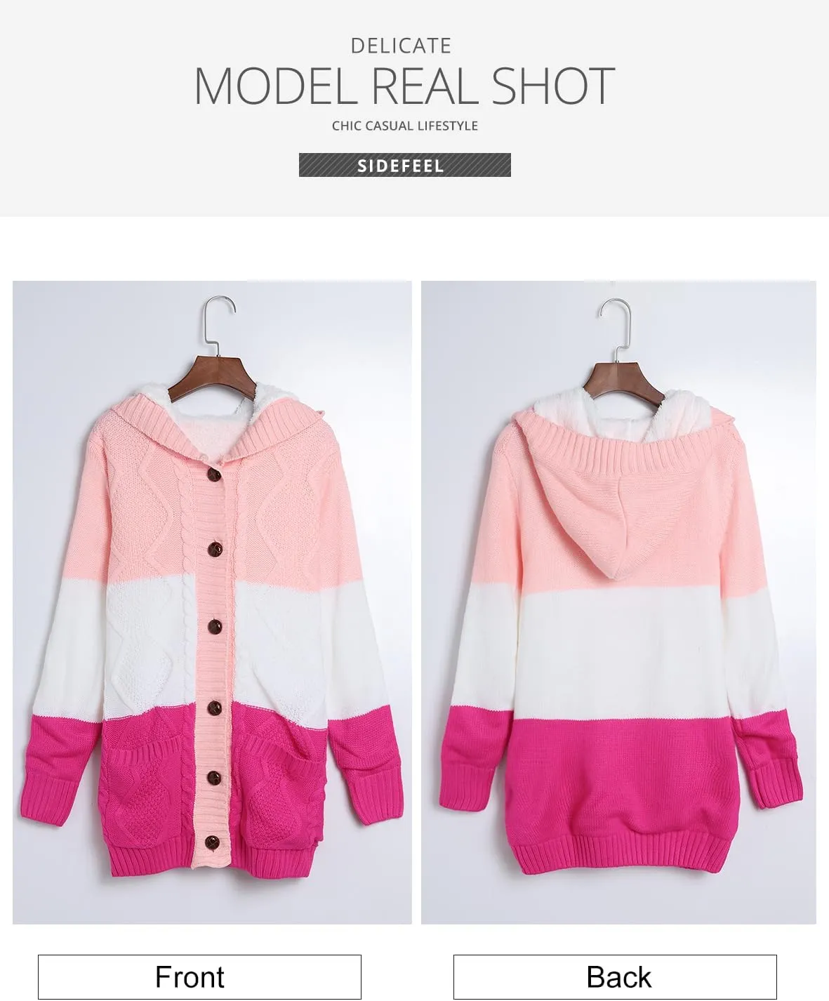 Sidefeel Women's Cardigan Sweaters Hooded Fleece Lined Button Down Front Jackets Winter Coat with Pockets