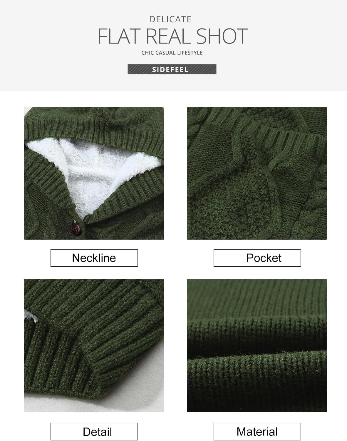 Sidefeel Women's Cardigan Sweaters Hooded Fleece Lined Button Down Front Jackets Winter Coat with Pockets