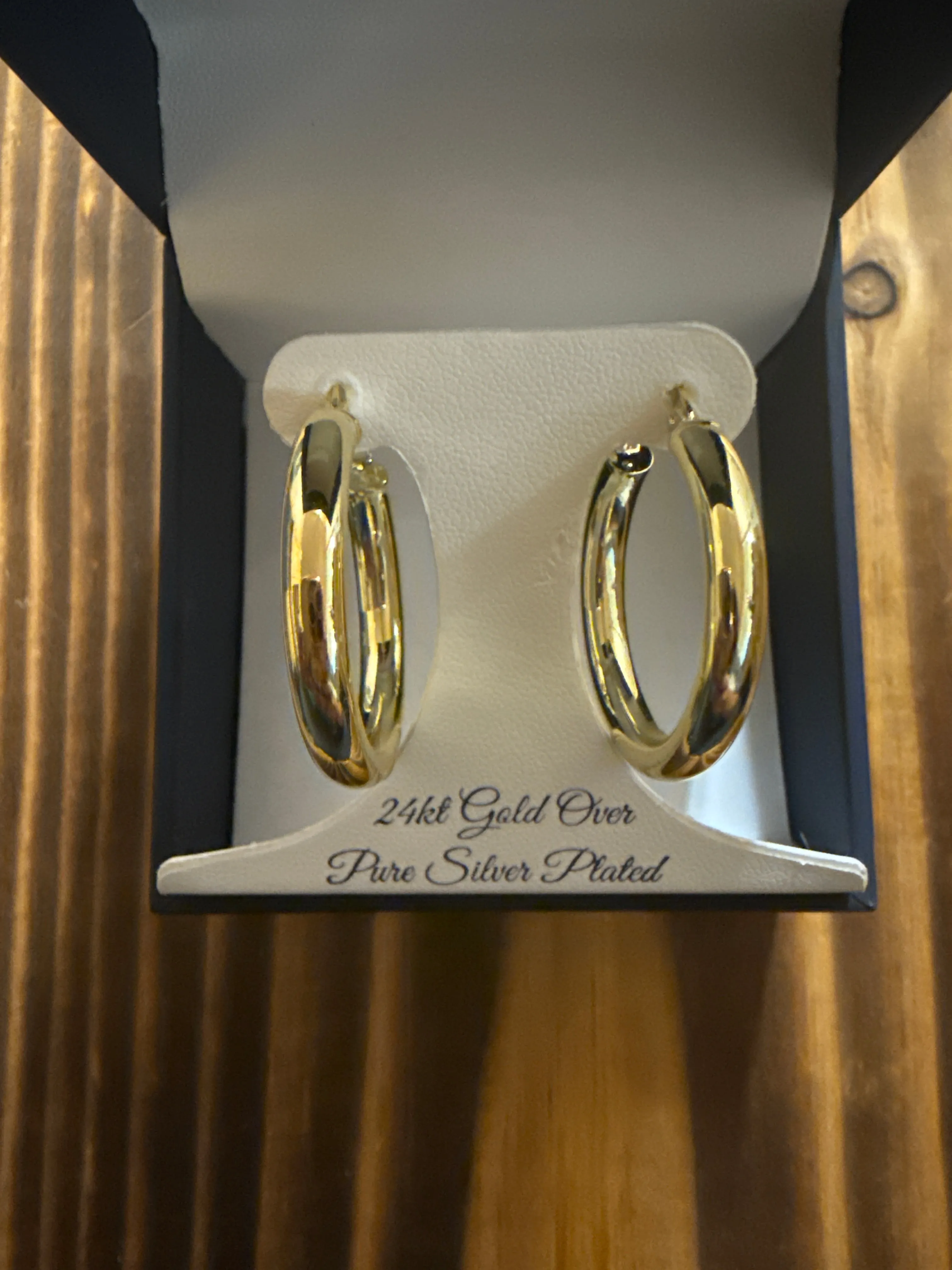 SIlver Reflections Thick Gold Hoops