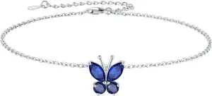 SILVERCUTE Silver Anklets for Women Cute Butterfly Jewelry 925 Sterling Silver Anklets Waterproof Summer Beach Foot Bracelet January to December Birthstone Anklet 22-27cm