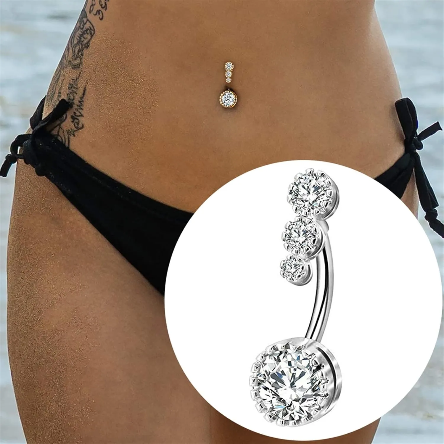 SMDSAZ Zircon Crystal Belly Button Rings for Women Navel Ring Surgical Steel Barbell Heart Round Body Piercing Jewelry (Metal Color : Purple C)