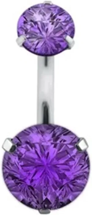 SMDSAZ Zircon Crystal Belly Button Rings for Women Navel Ring Surgical Steel Barbell Heart Round Body Piercing Jewelry (Metal Color : Purple C)