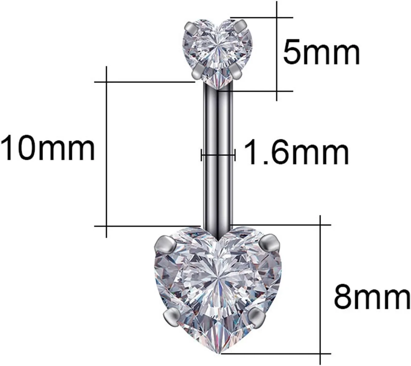 SMDSAZ Zircon Crystal Belly Button Rings for Women Navel Ring Surgical Steel Barbell Heart Round Body Piercing Jewelry (Metal Color : Purple C)