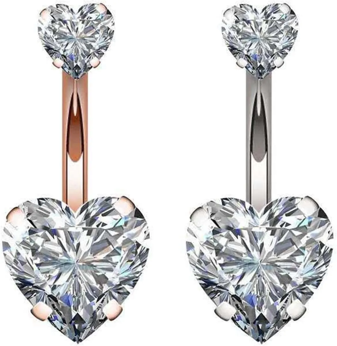 SMDSAZ Zircon Crystal Belly Button Rings for Women Navel Ring Surgical Steel Barbell Heart Round Body Piercing Jewelry (Metal Color : Purple C)