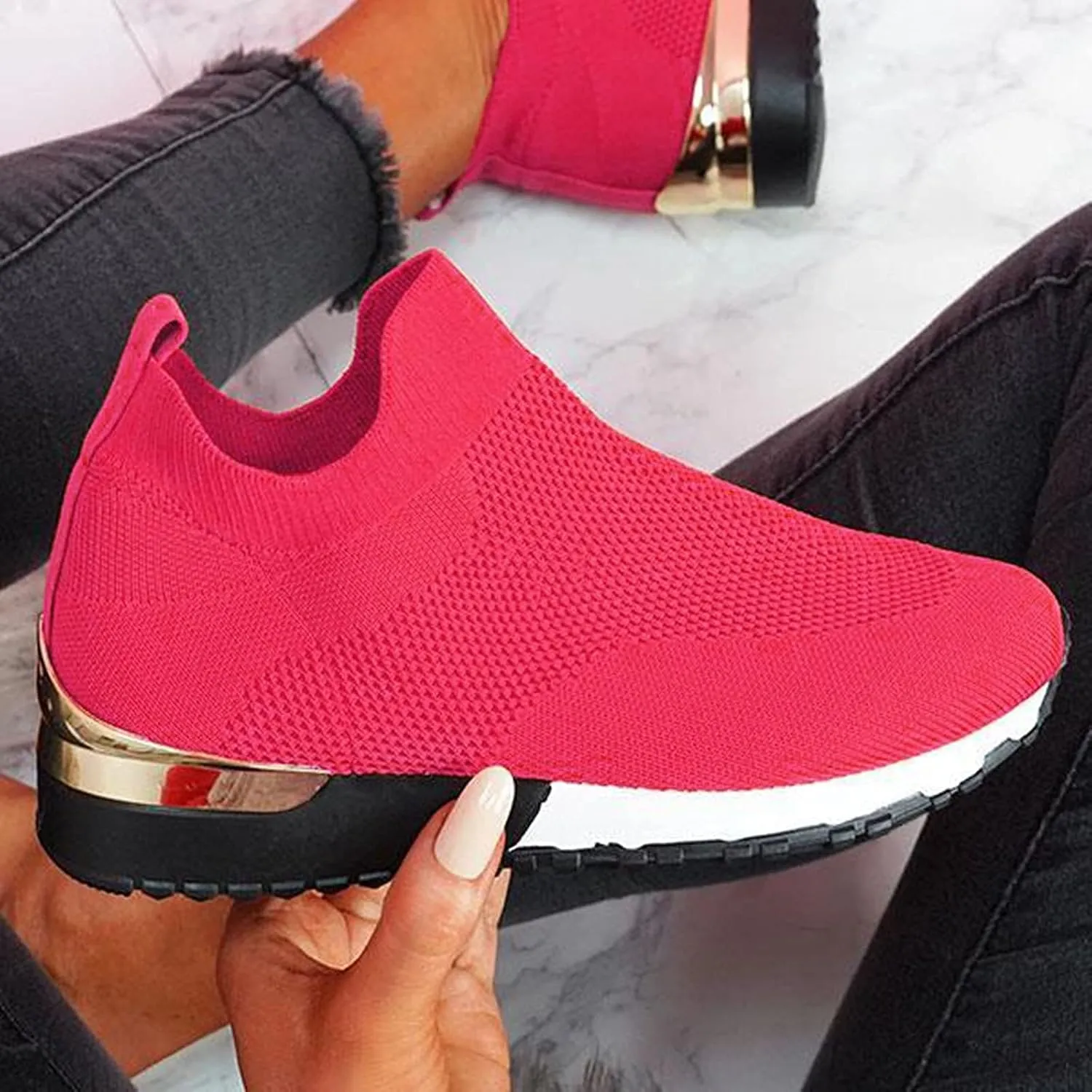 Sneakers for Women Walking Shoes Comfortable Breathable Mesh Tennis Slip On Sneakers for Women Womens Tennis Shoes Plantar Fasciitis Relief Lightweight Casual Comfort Walking Footwear