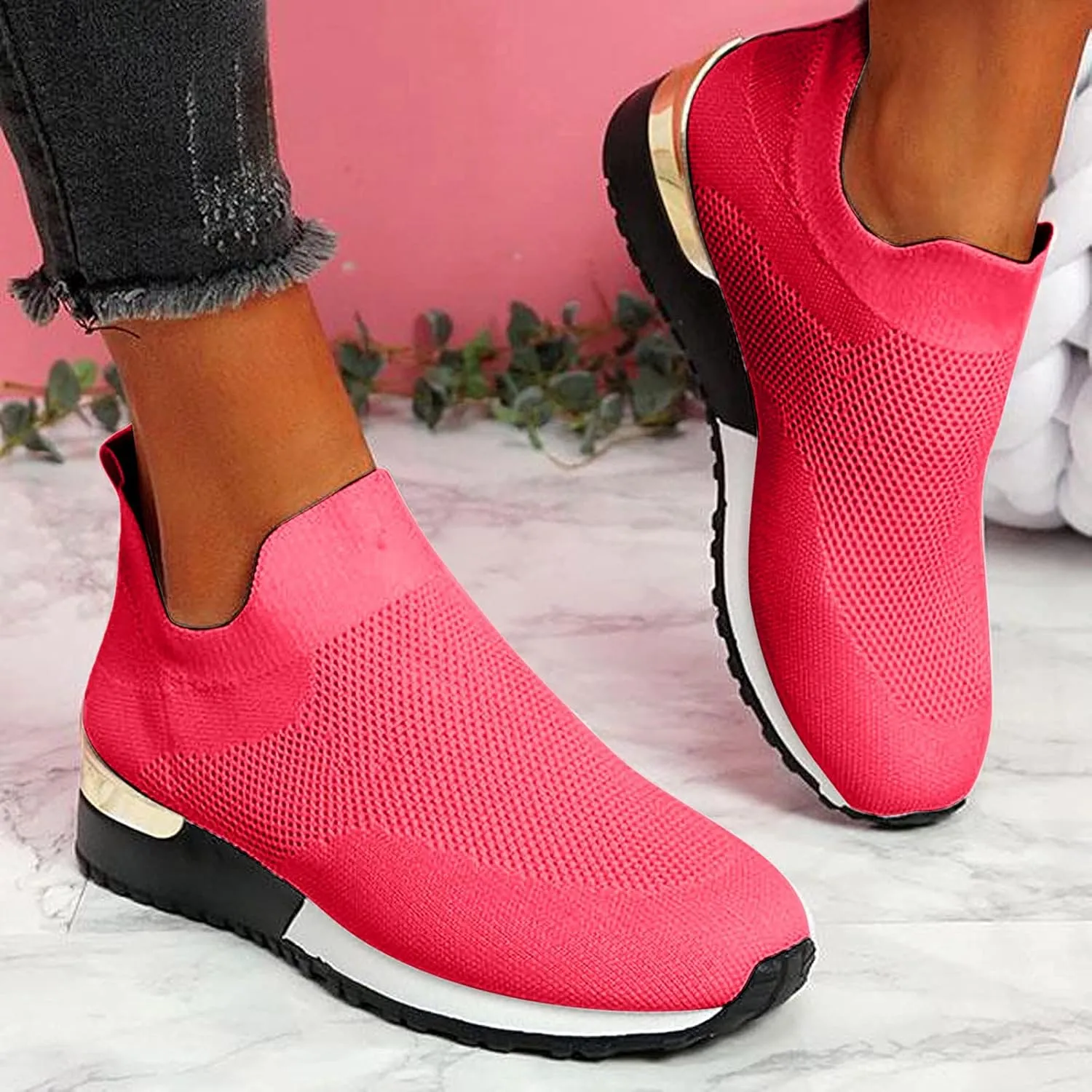 Sneakers for Women Walking Shoes Comfortable Breathable Mesh Tennis Slip On Sneakers for Women Womens Tennis Shoes Plantar Fasciitis Relief Lightweight Casual Comfort Walking Footwear
