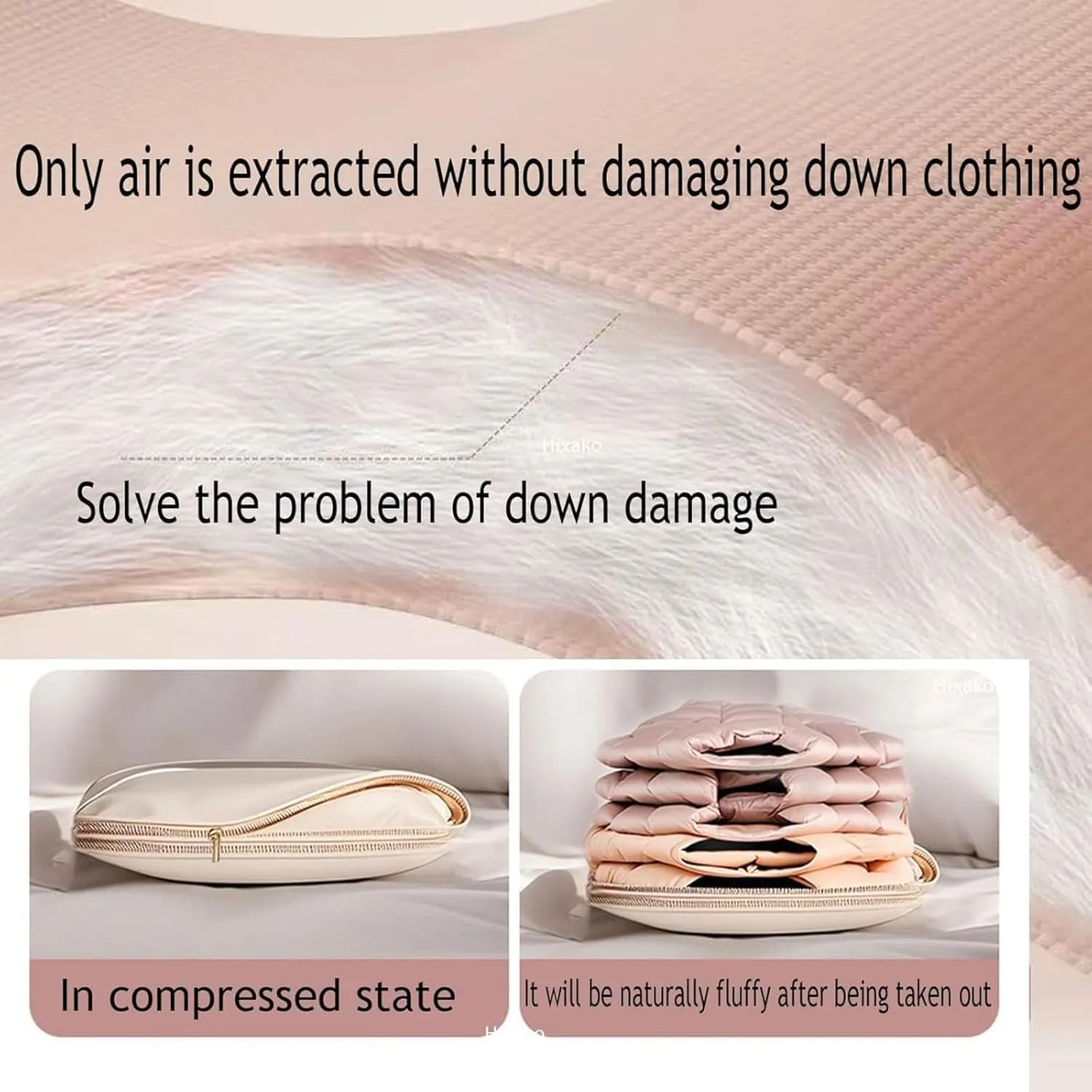 Space Saving Hanging Garment Bag with Self Compression Zipper - 3-Size Dustproof Clothes Storage for Down Coats, Suits & Winter Jackets, Vacuum-Free Closet Organizer (Beige/Pink,