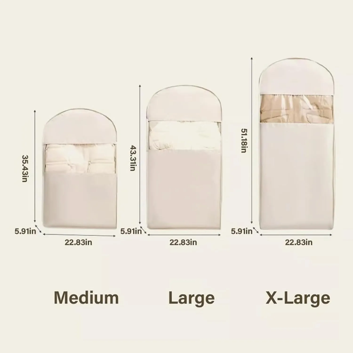 Space Saving Hanging Garment Bag with Self Compression Zipper - 3-Size Dustproof Clothes Storage for Down Coats, Suits & Winter Jackets, Vacuum-Free Closet Organizer (Beige/Pink,
