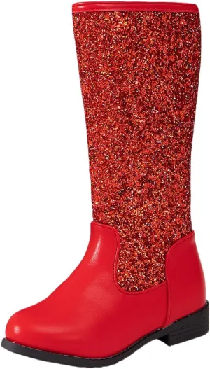 Sparkly Girls Cowboy Western Boots Mid Calf Square Toe Western Boot for Kids Glitter Cowboy Boots Snow Ankle Boots