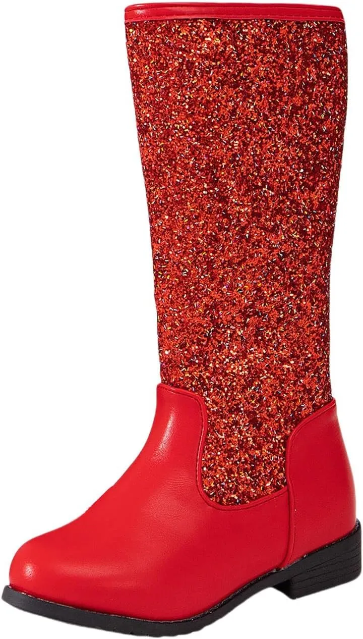 Sparkly Girls Cowboy Western Boots Mid Calf Square Toe Western Boot for Kids Glitter Cowboy Boots Snow Ankle Boots