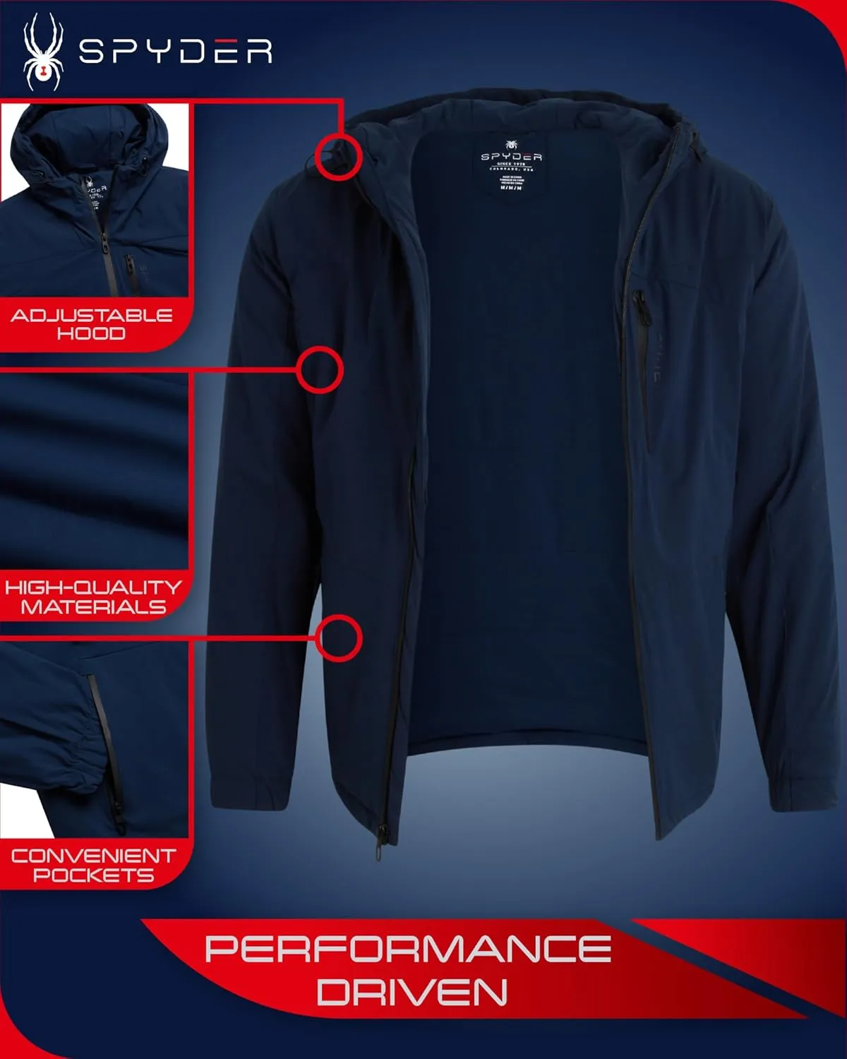 Spyder Men's Active Jacket - Lightweight Performance Insulated Water-Resistant Windbreaker Jacket for Men (Sizes: S-XL)