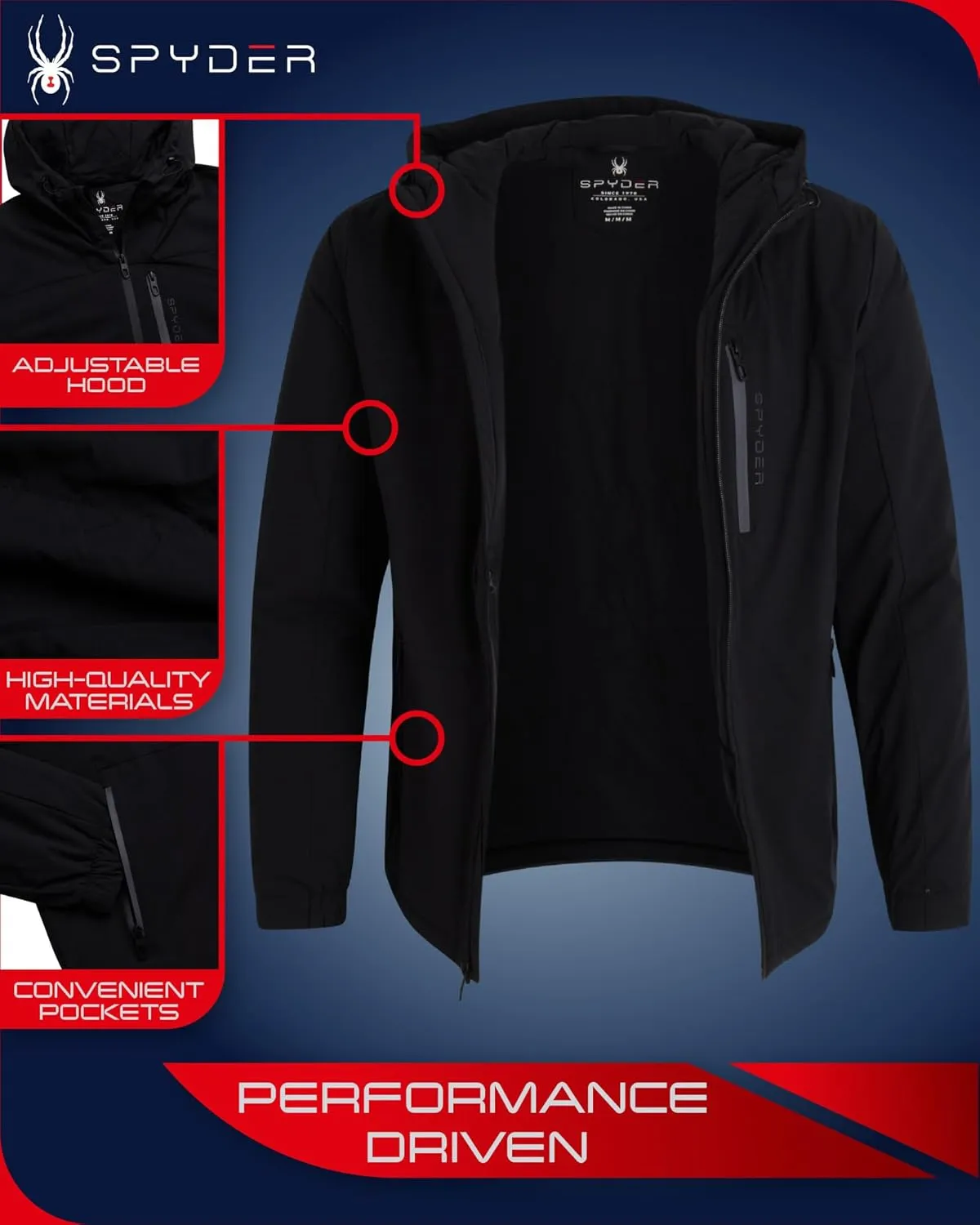 Spyder Men's Active Jacket - Lightweight Performance Insulated Water-Resistant Windbreaker Jacket for Men (Sizes: S-XL)
