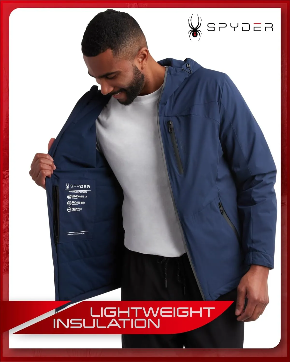 Spyder Men's Active Jacket - Lightweight Performance Insulated Water-Resistant Windbreaker Jacket for Men (Sizes: S-XL)