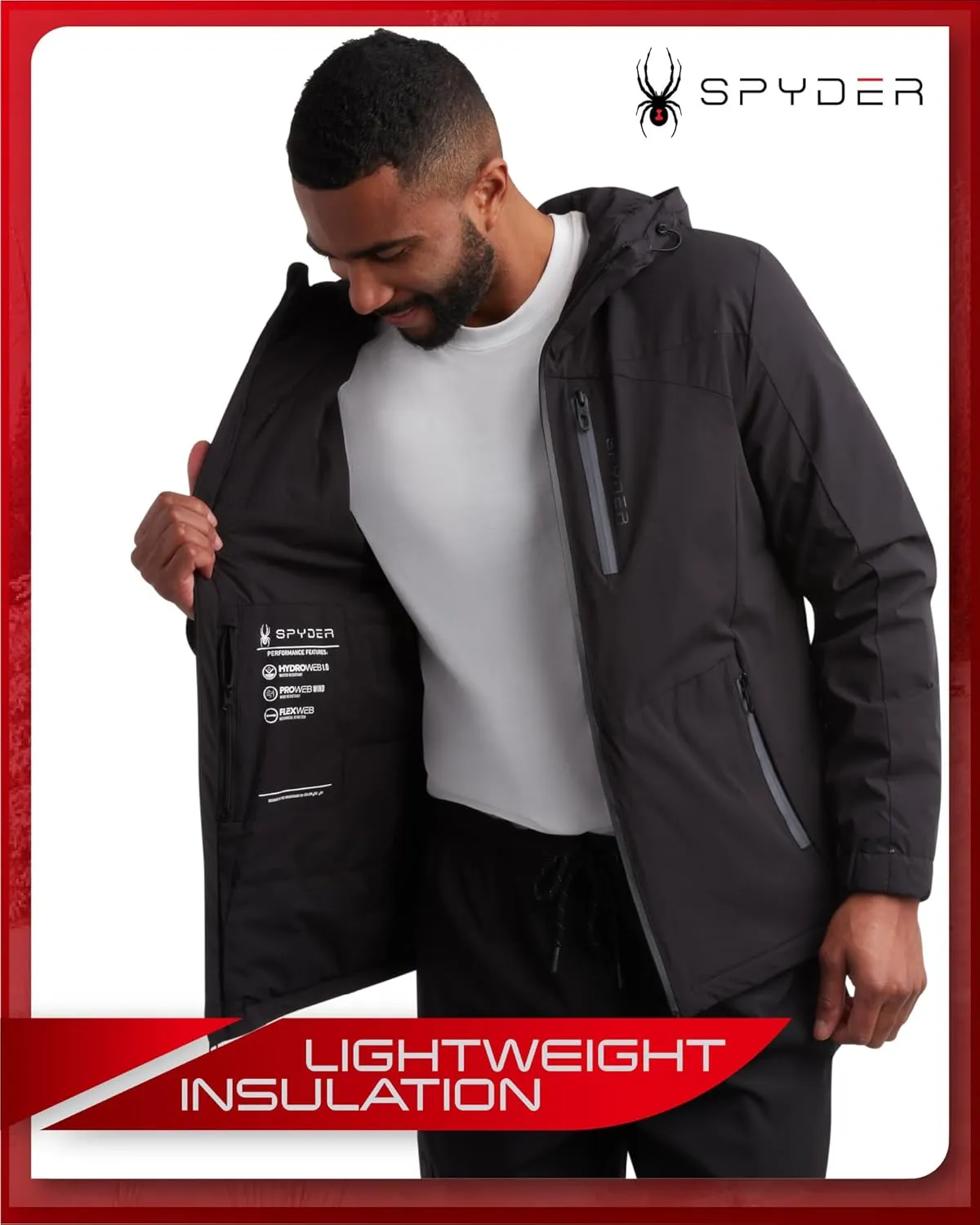 Spyder Men's Active Jacket - Lightweight Performance Insulated Water-Resistant Windbreaker Jacket for Men (Sizes: S-XL)