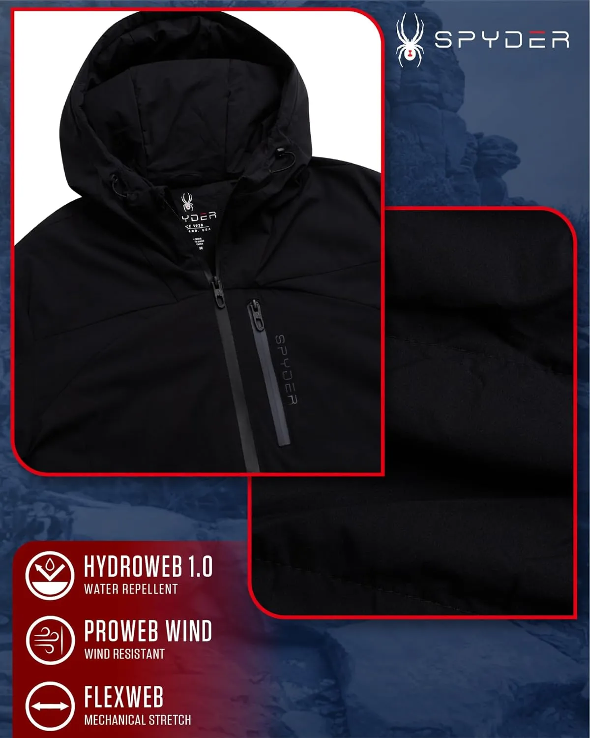 Spyder Men's Active Jacket - Lightweight Performance Insulated Water-Resistant Windbreaker Jacket for Men (Sizes: S-XL)