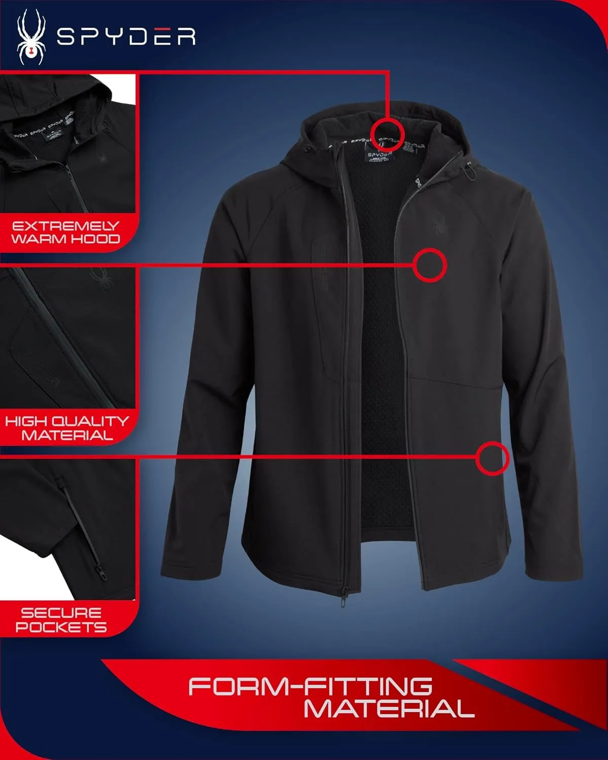 Spyder Men's Active Softshell Jacket - Polar Fleece-Lined Water Resistant Insulated Performance Hooded Jacket (Sizes: S-XL)