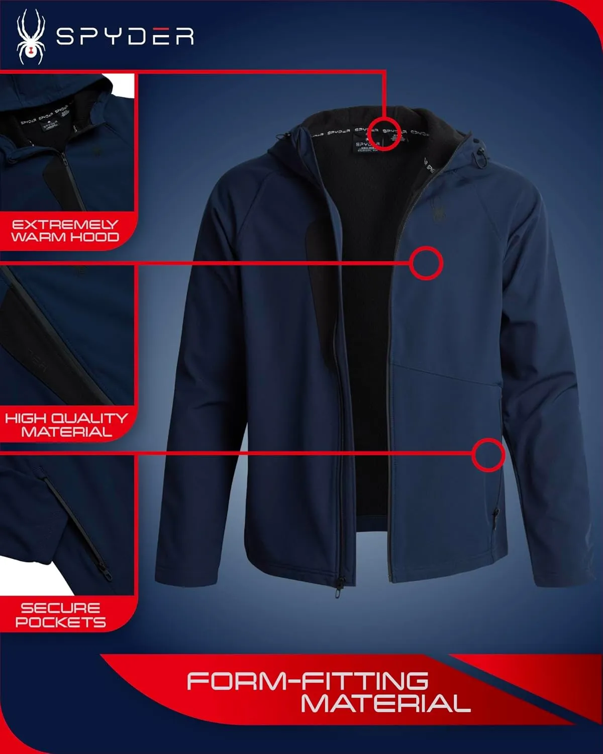 Spyder Men's Active Softshell Jacket - Polar Fleece-Lined Water Resistant Insulated Performance Hooded Jacket (Sizes: S-XL)