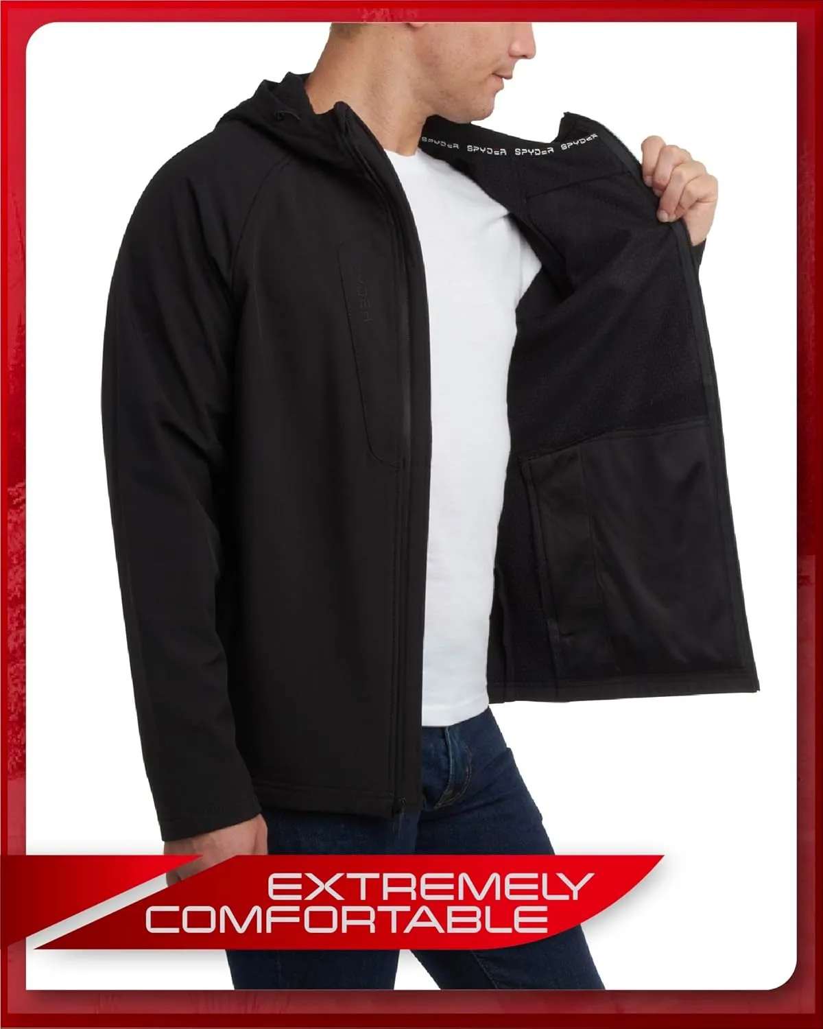 Spyder Men's Active Softshell Jacket - Polar Fleece-Lined Water Resistant Insulated Performance Hooded Jacket (Sizes: S-XL)