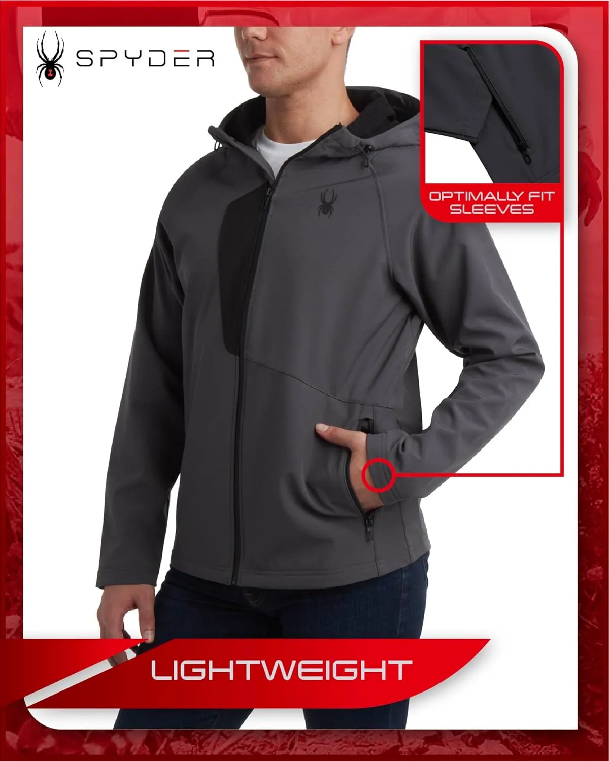 Spyder Men's Active Softshell Jacket - Polar Fleece-Lined Water Resistant Insulated Performance Hooded Jacket (Sizes: S-XL)