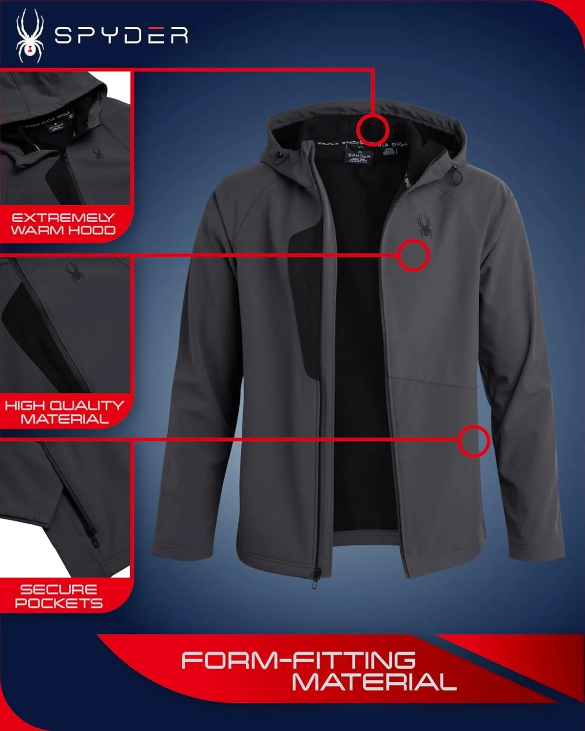Spyder Men's Active Softshell Jacket - Polar Fleece-Lined Water Resistant Insulated Performance Hooded Jacket (Sizes: S-XL)