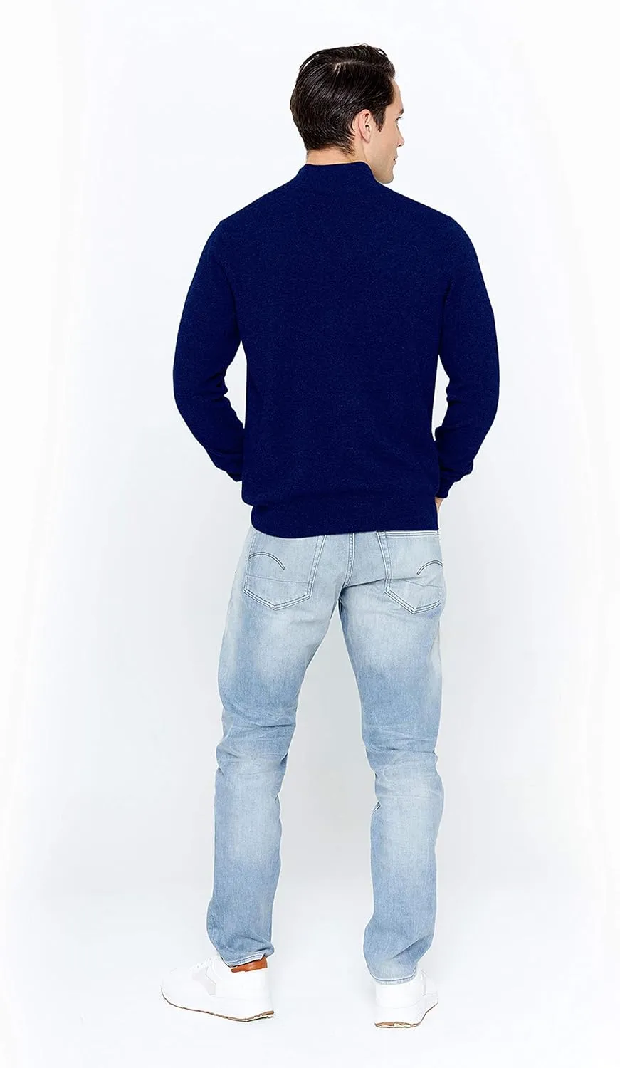 State Cashmere Men's Half Zip Mock Neck Sweater 100% Pure Cashmere Polo Neck Pullover
