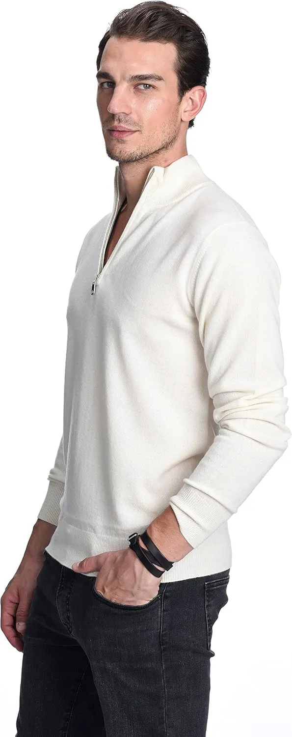 State Cashmere Men's Half Zip Mock Neck Sweater 100% Pure Cashmere Polo Neck Pullover