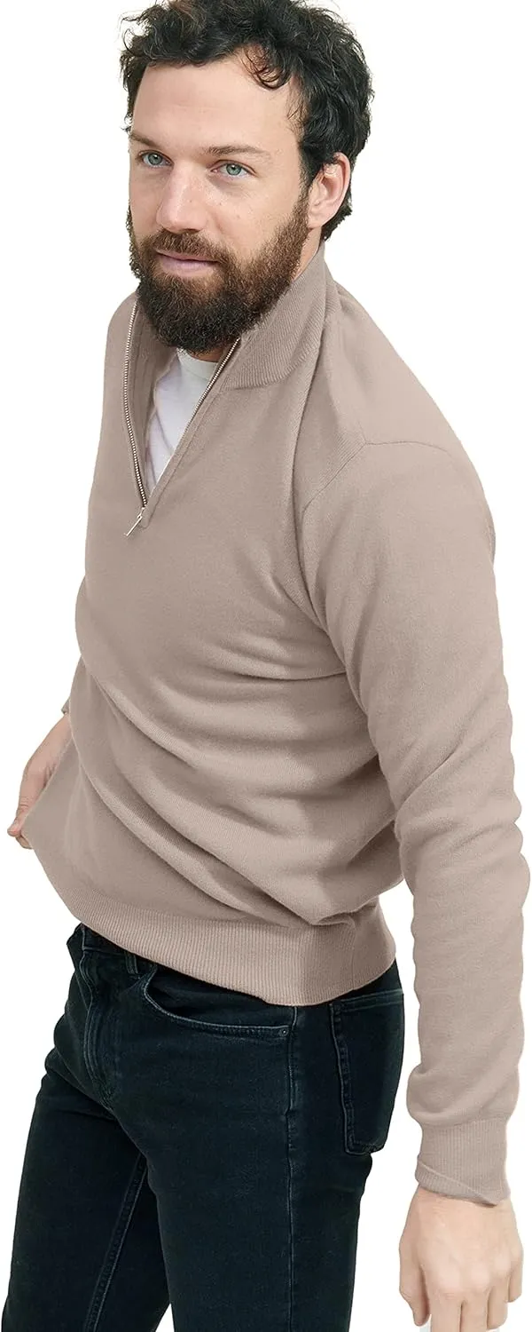 State Cashmere Men's Half Zip Mock Neck Sweater 100% Pure Cashmere Polo Neck Pullover