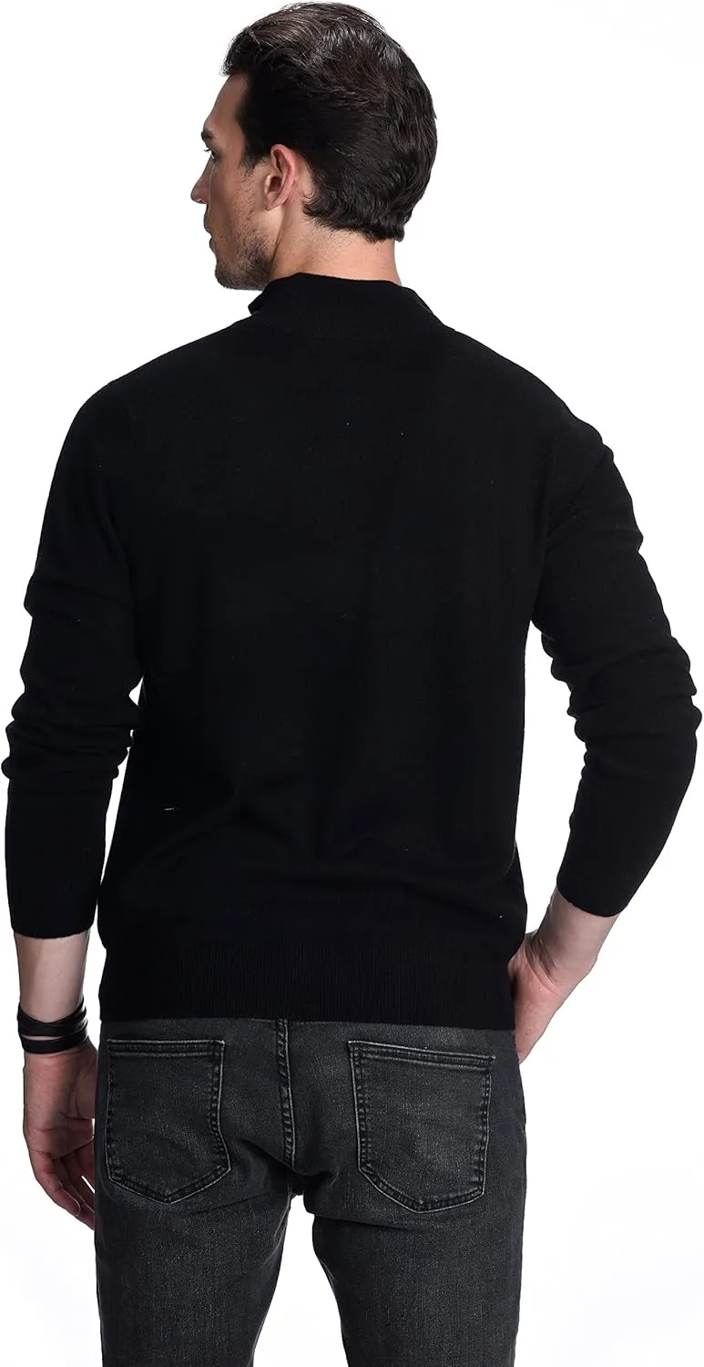 State Cashmere Men's Half Zip Mock Neck Sweater 100% Pure Cashmere Polo Neck Pullover