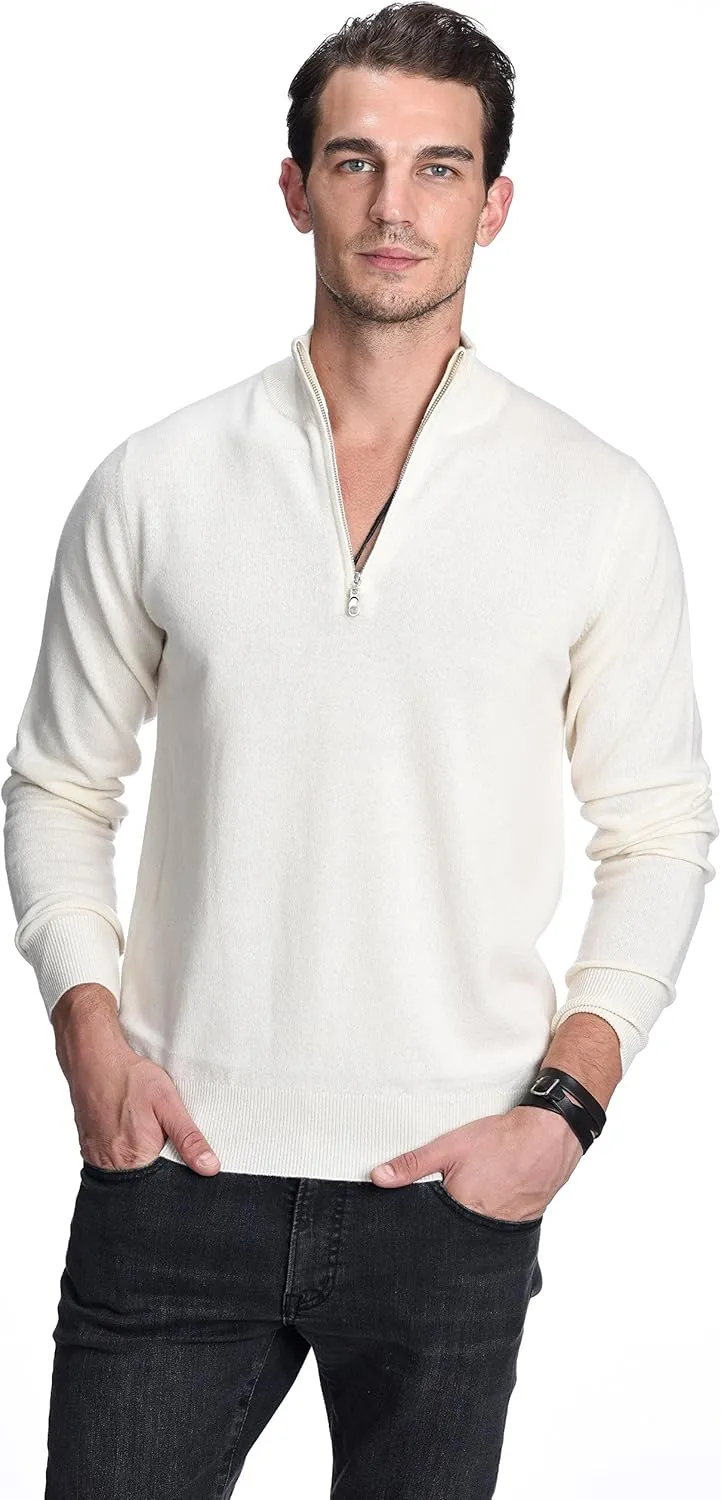 State Cashmere Men's Half Zip Mock Neck Sweater 100% Pure Cashmere Polo Neck Pullover