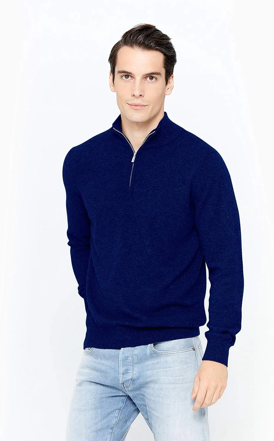 State Cashmere Men's Half Zip Mock Neck Sweater 100% Pure Cashmere Polo Neck Pullover