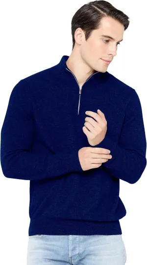 State Cashmere Men's Half Zip Mock Neck Sweater 100% Pure Cashmere Polo Neck Pullover