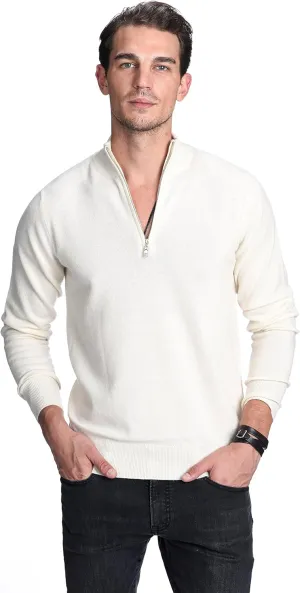 State Cashmere Men's Half Zip Mock Neck Sweater 100% Pure Cashmere Polo Neck Pullover