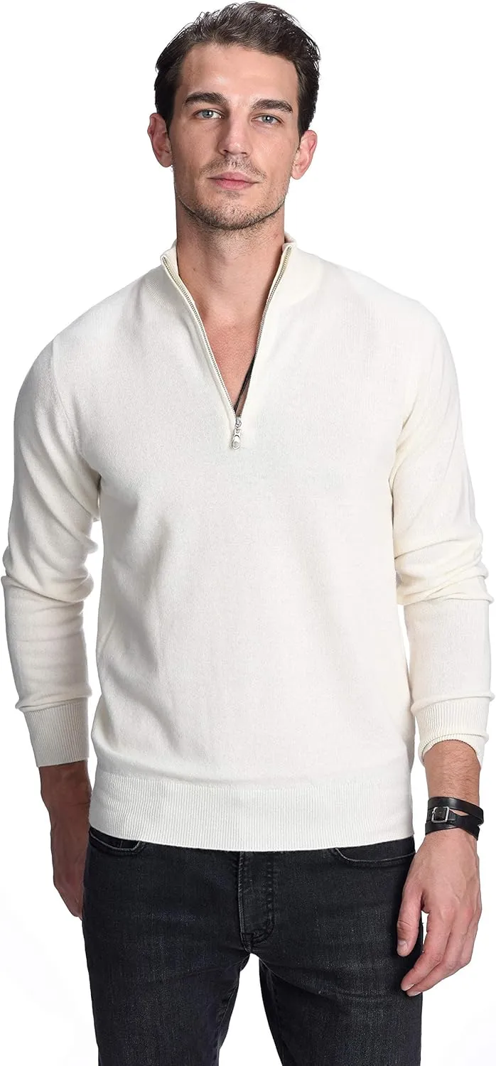 State Cashmere Men's Half Zip Mock Neck Sweater 100% Pure Cashmere Polo Neck Pullover