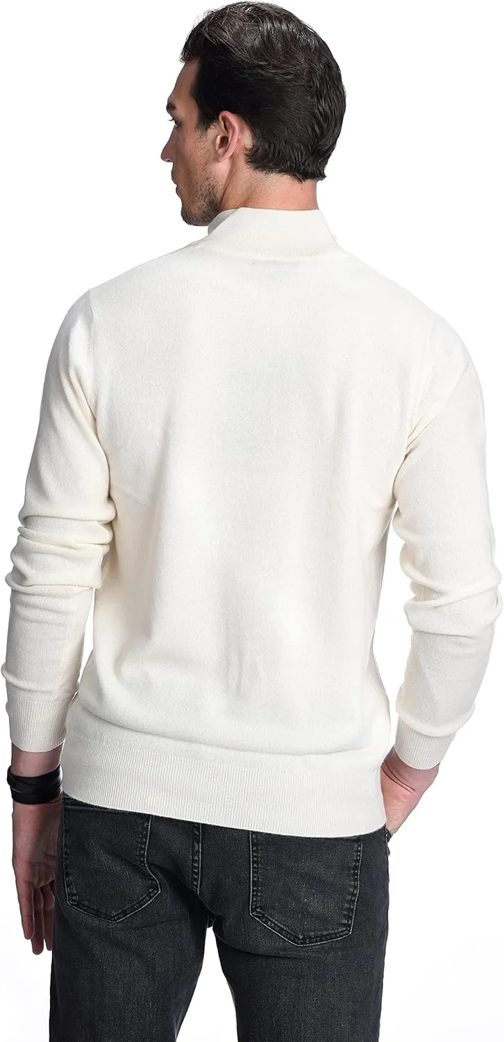 State Cashmere Men's Half Zip Mock Neck Sweater 100% Pure Cashmere Polo Neck Pullover