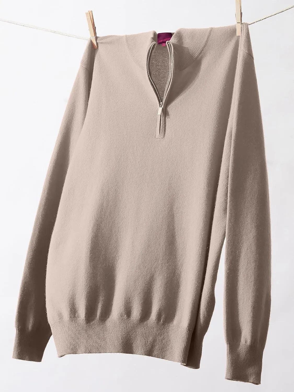 State Cashmere Men's Half Zip Mock Neck Sweater 100% Pure Cashmere Polo Neck Pullover