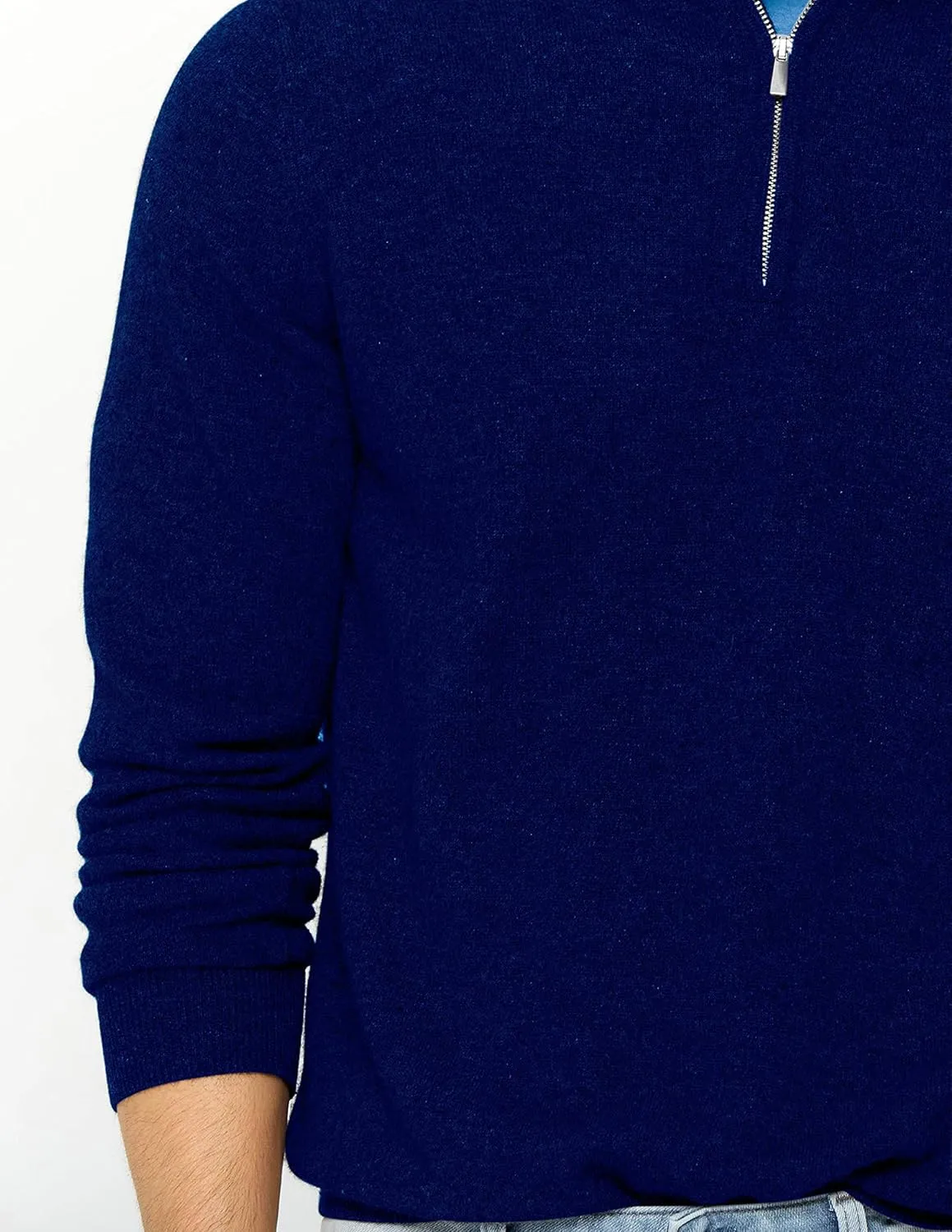 State Cashmere Men's Half Zip Mock Neck Sweater 100% Pure Cashmere Polo Neck Pullover