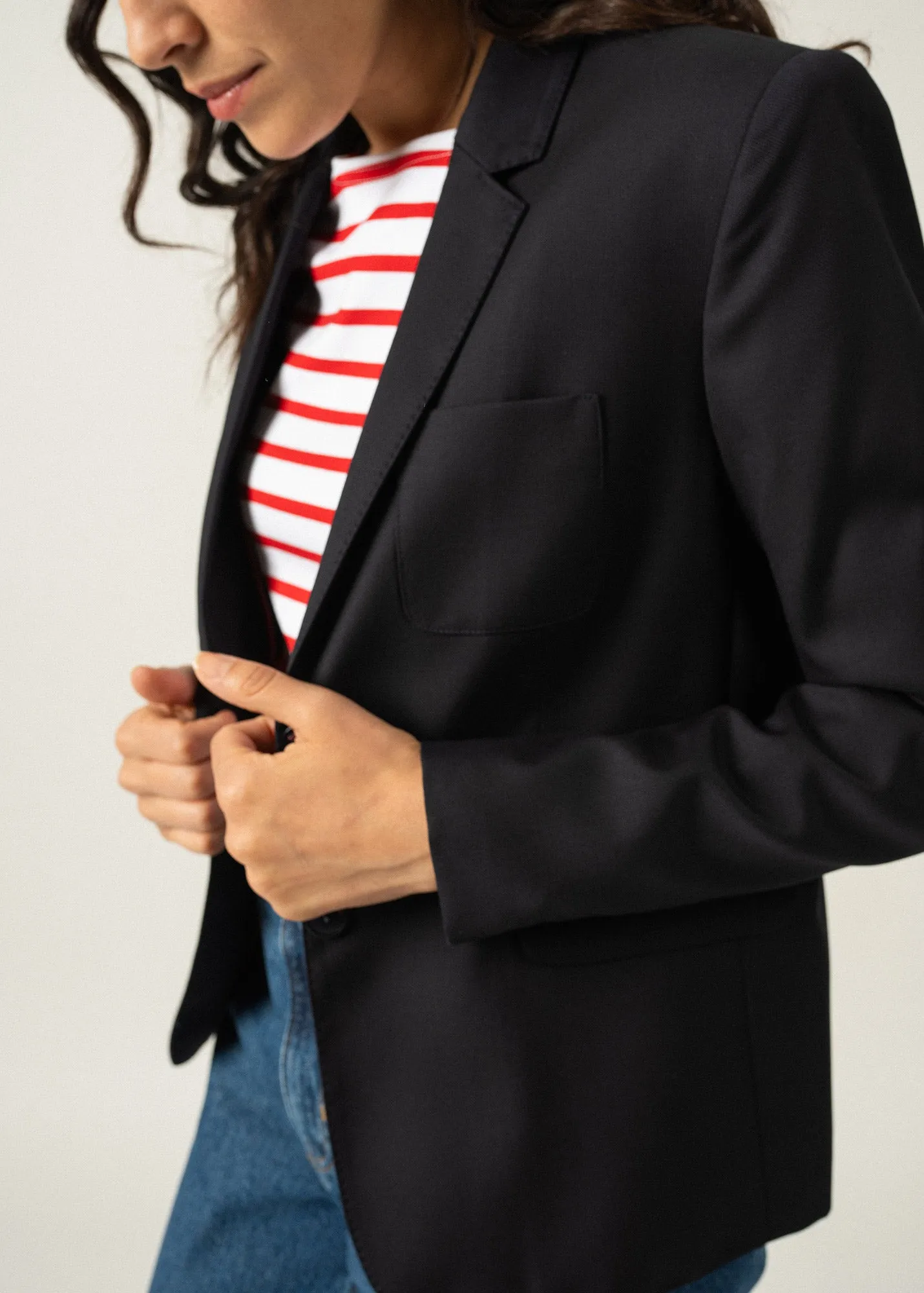 Ste Ccile blazer jacket - in wool cloth, fitted (NAVY)