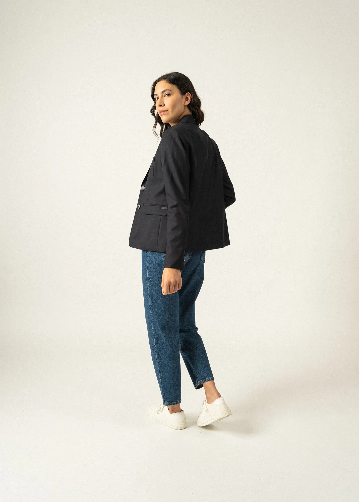 Ste Ccile blazer jacket - in wool cloth, fitted (NAVY)