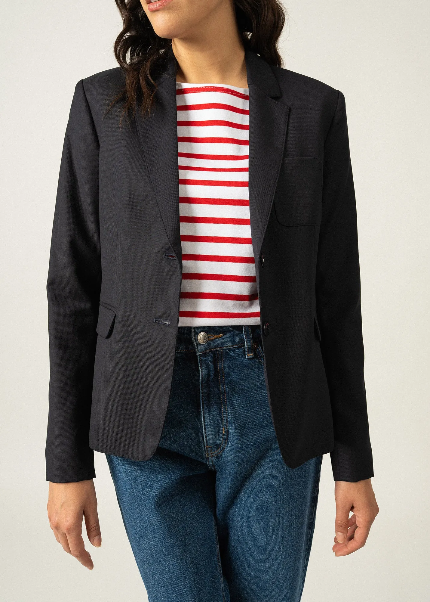 Ste Ccile blazer jacket - in wool cloth, fitted (NAVY)