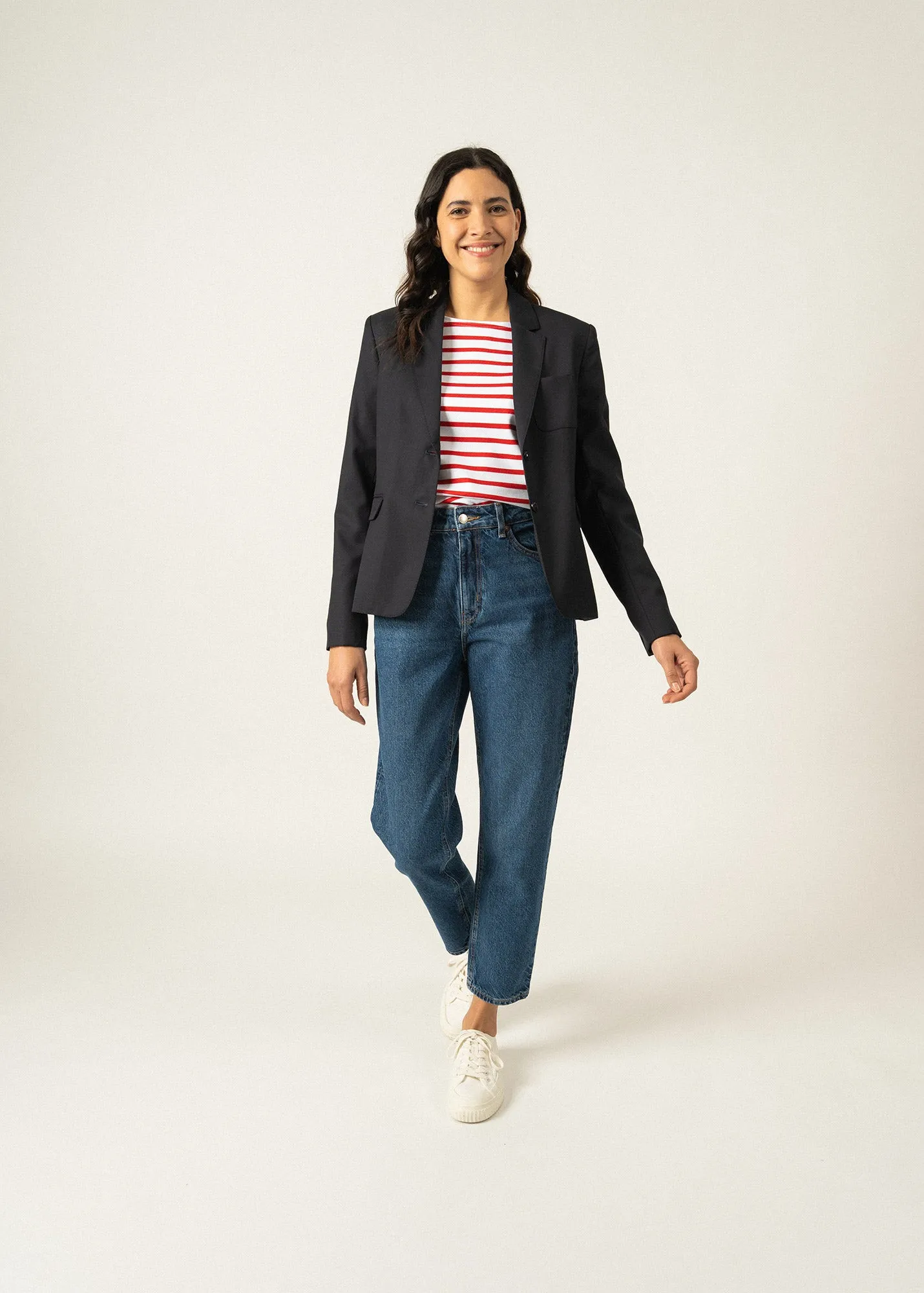 Ste Ccile blazer jacket - in wool cloth, fitted (NAVY)