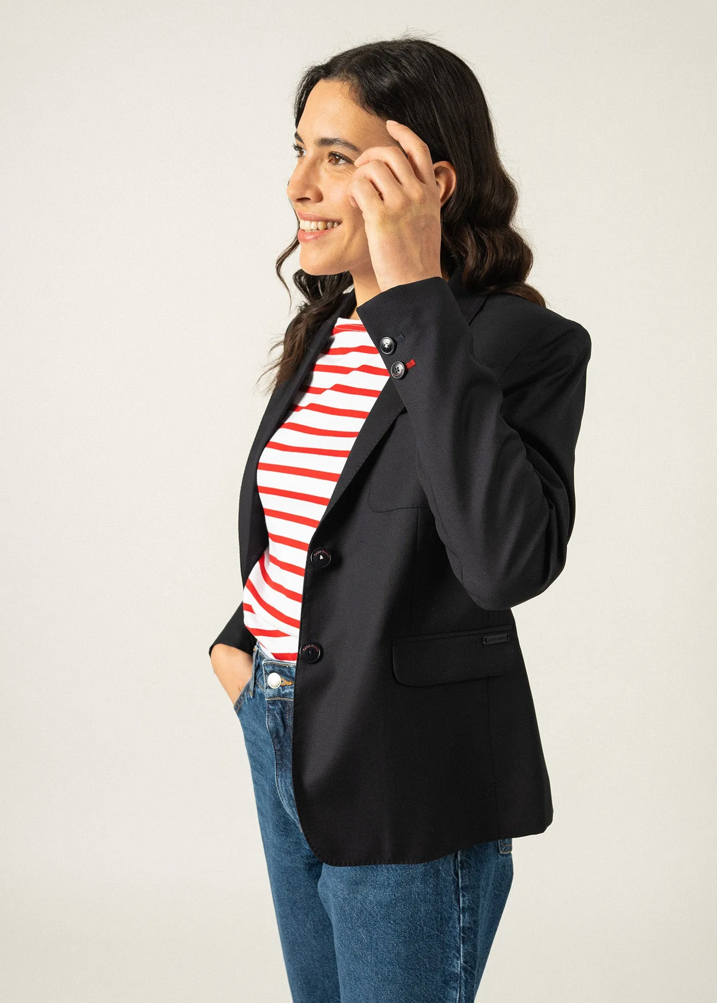 Ste Ccile blazer jacket - in wool cloth, fitted (NAVY)