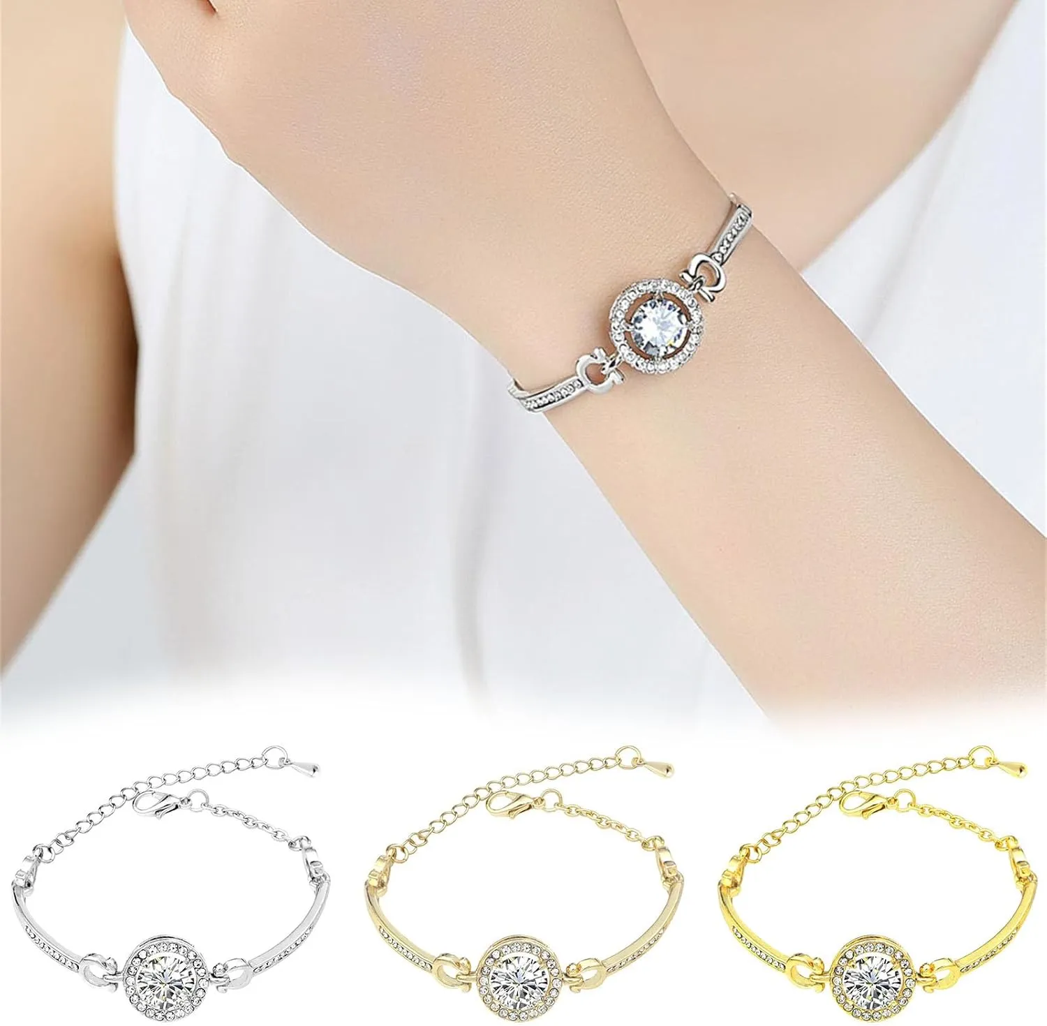 Sterling Silver Bracelet for Women Fashion Adjustable Bangle Bracelets Dainty Gifts for Birthday Christmas Valentine's Day