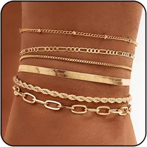 Stretch Ankle Bracelets for Women Waterproof Beaded Anklets for Women Large Ankle Elastic Cross Starfish Seashell Star Heart Anklets for Women Boho Beach Anklets Plus Size Ankle Bracelet Summer Jewelry (Style O _ gold 6 layer)