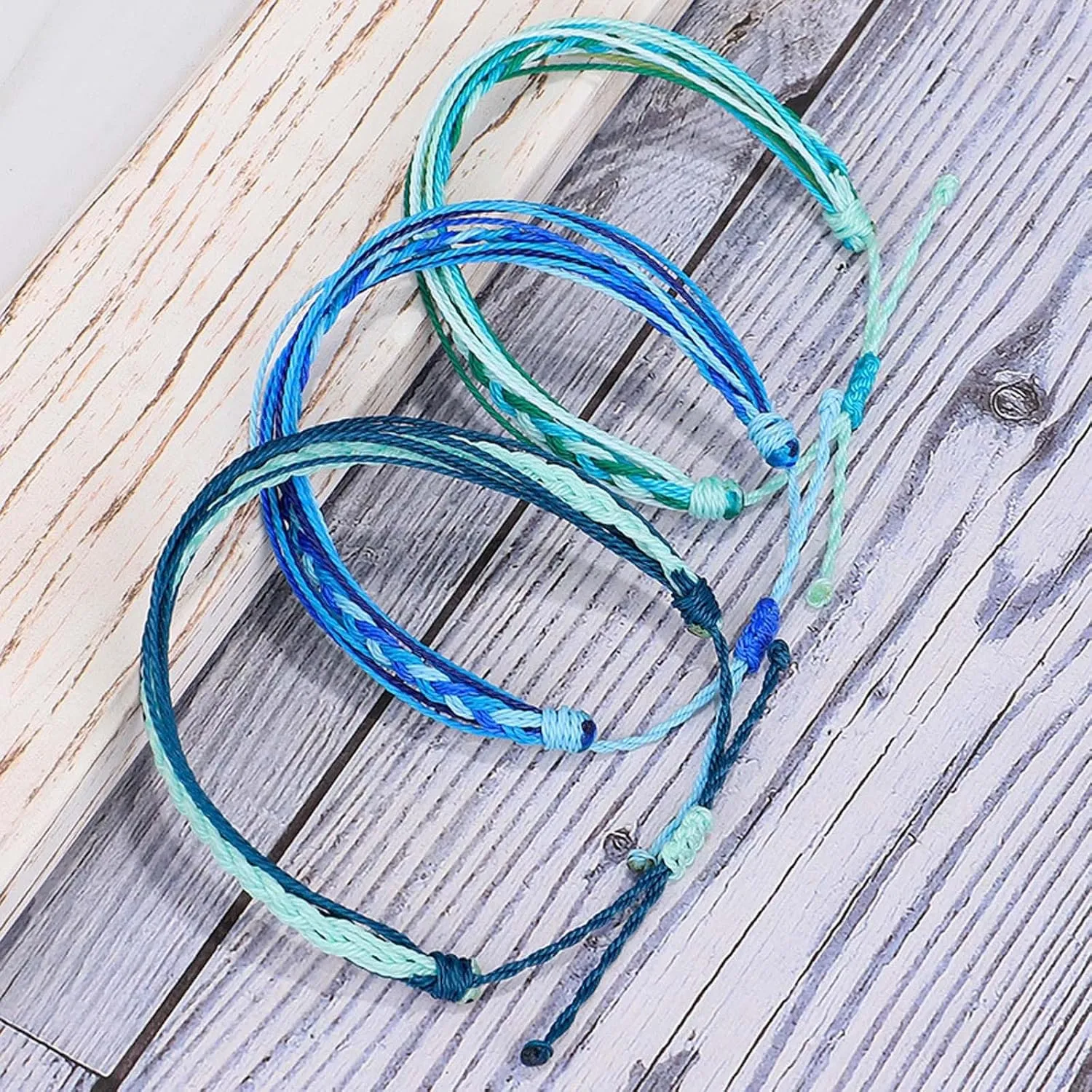String Wave Bracelets for Women Handmade Colorful Waterproof Adjustable Braided Beach Bracelet Set for Women