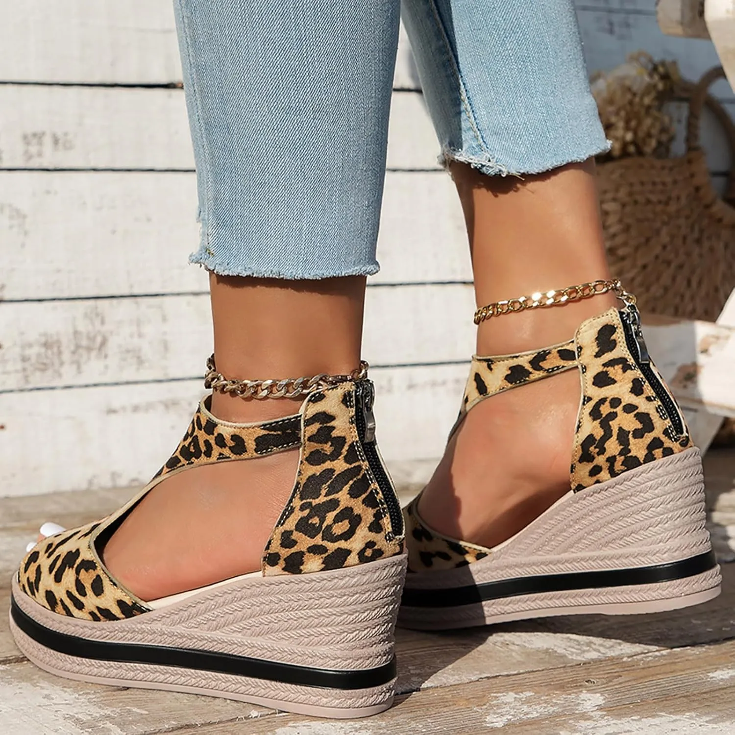 Summer Sandals For Women 2025,Women's Orthopedic High Heels Wedge Platform Wedges Womens Dress Sexy Open Toe Back Zipper Fish Mouth Shoes Closure Casual Suede Leather Beach Boho Sandal