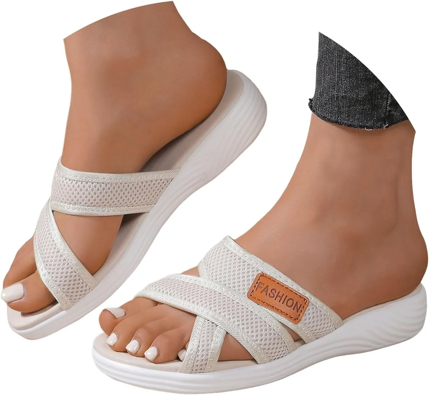 Summer Sandals For Women 2025,Women's Slide Sandals,Comfortable Trendy Beach Hollow Mesh Casual Orthopedic Comfy Low Heel Arch Support Dress Bohe Foot Supports Plantar Fasciitis Bunion Orthotic Shoes